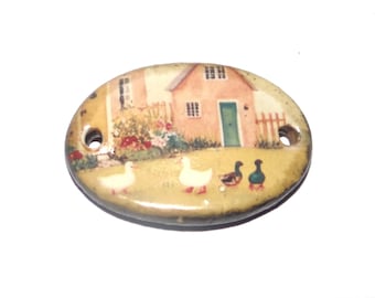 Ceramic Ducks Bracelet Bar Cuff Porcelain 30mm CC5-3