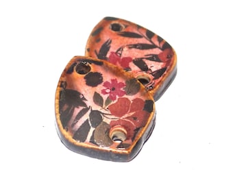 Ceramic Flower Charms Beads Pair Porcelain 22x15mm CC6-1