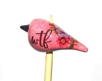 Ceramic Bird Bead Focal Handmade Rustic Floral Quote Word Sculpture Porcelain 30mm