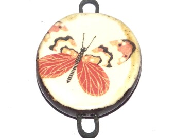 Ceramic Butterfly Connector Pendant Porcelain Handmade 30mm CC7-3
