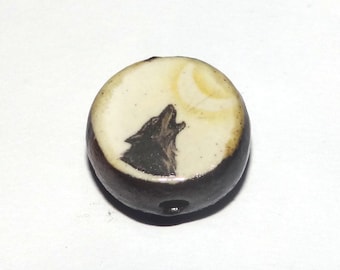 Ceramic Wolf Focal Bead Handmade Pottery Beads 16-18mm BB2-2
