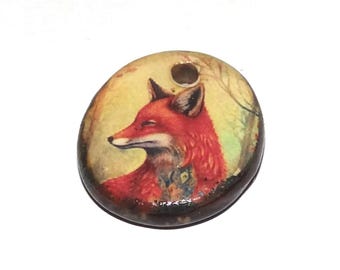 Ceramic Fox Charm Pendant Porcelain Handmade 17mm PP10-1