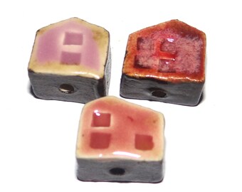 Ceramic House Beads Porcelain Handmade 13mm