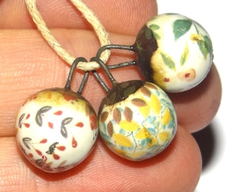 Ceramic Patterned Floral Bead Charms Porcelain Handmade 15mm BB9-2