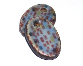 Ceramic Patterned Earring Charms Pair Beads Handmade Rustic 18mm CC1-2