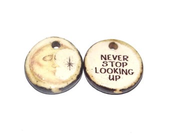Ceramic Charms Quote Moon Small Pendant Porcelain Handmade 15mm CC2-3