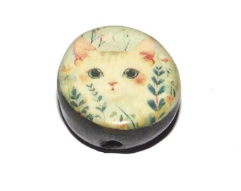 Ceramic Cat Focal Bead Handmade Pottery Beads 17mm BB7-2