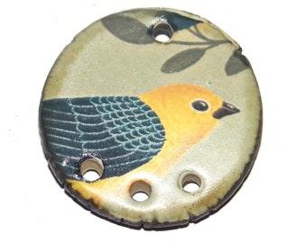 Ceramic Bird Pendant Handmade Focal Porcelain 30mm CC5-4