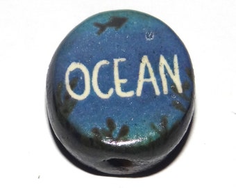 Ceramic Ocean Focal Bead Handmade Pottery Beads 20mm PP4-1