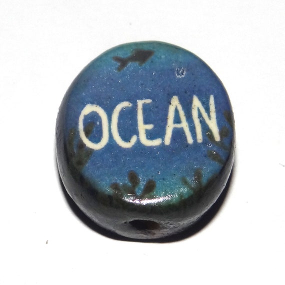 Ceramic Ocean Focal Bead Handmade Pottery Beads 20mm PP4-1