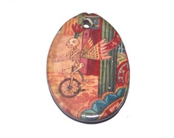 Ceramic Mexican Art Pendant Handmade Focal Porcelain 30mm CC4-1
