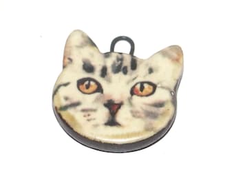 Ceramic Cat Pendant Handmade Focal Porcelain 25mm CC7-1