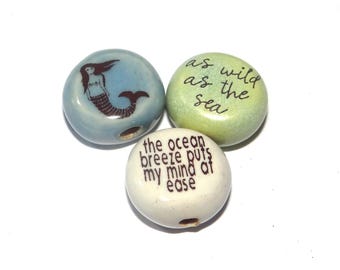 Ceramic Quote Bead Set Porcelain Handmade 15mm CC3-3