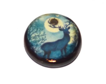 Ceramic Stag Charm Pendant Porcelain Handmade 17mm PP10-1
