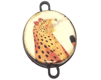 Ceramic Leopard Connector Pendant Porcelain Handmade 30mm CC7-4