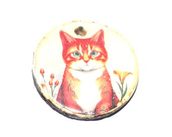 Ceramic Cat Pendant Handmade Focal Porcelain 25mm CC7-1