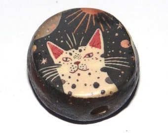 Ceramic Cat Focal Bead Handmade Pottery Beads 20mm