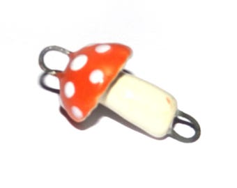Ceramic Mushroom Pendant Connector Handmade Focal Porcelain 28mm BB8-3