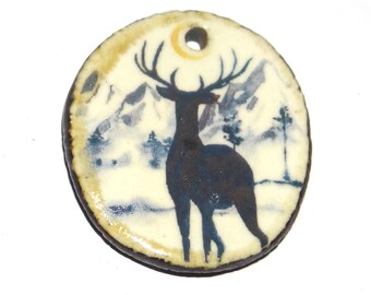 Ceramic Deer Pendant Handmade Focal Porcelain 30mm CC5-1