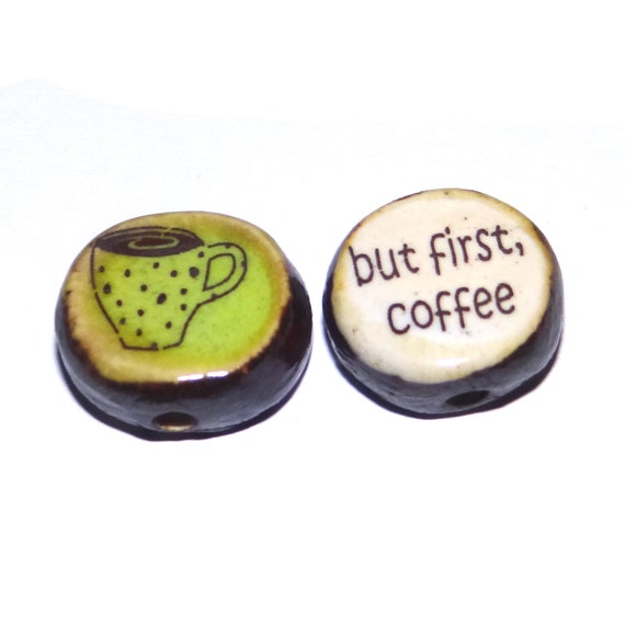 1 Ceramic Double Sided Quote Bead Porcelain Handmade 18mm PP6-2