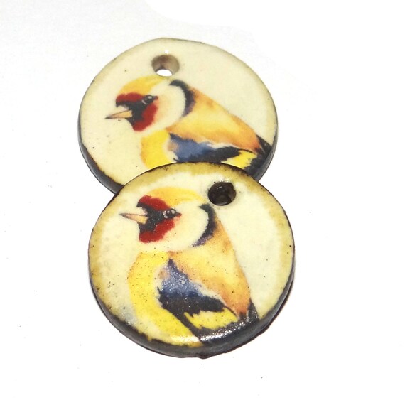 Ceramic Bird Earring Charms Pair Beads Handmade Rustic 18mm/0.7" CC1-4