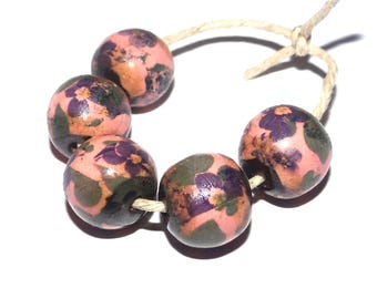 Ceramic Floral Bead Set Handmade Porcelain 10mm