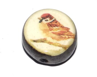 Ceramic Bird Sparrow Focal Bead Handmade Pottery Beads 17mm BB8-1