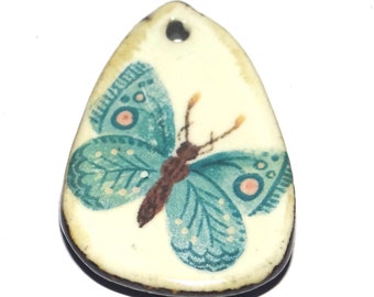 Ceramic Butterfly Pendant Handmade Focal Porcelain 30mm CC7-3