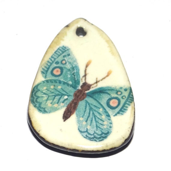 Ceramic Butterfly Pendant Handmade Focal Porcelain 30mm CC7-3