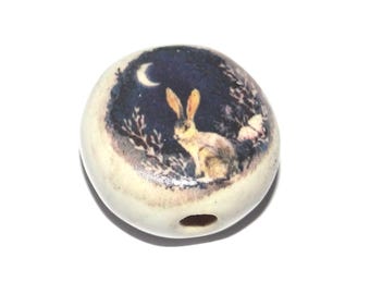 Ceramic Hare Focal Bead Handmade Pottery Beads 17mm PP6-3