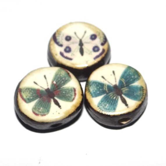 Ceramic Butterfly Beads Porcelain Handmade 15mm 0.6" CC9-2