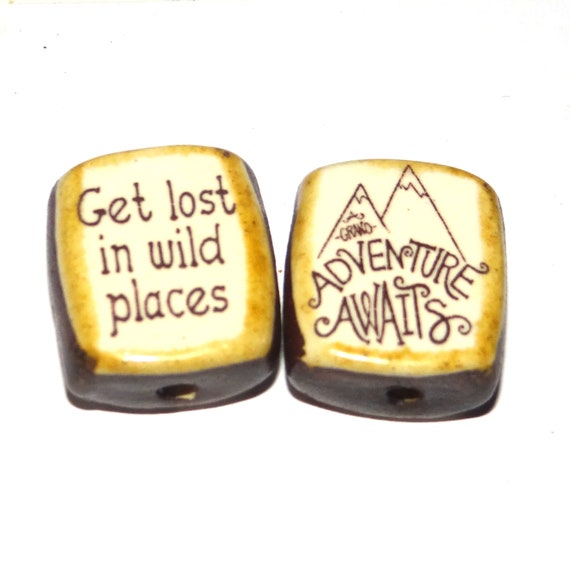1 Ceramic Double Sided Quote Bead Porcelain Handmade  25mm PP2-3
