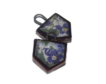 Ceramic Floral Charms Beads Pair Handmade 15mm PP2-3
