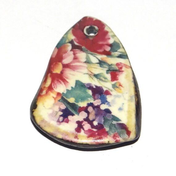 Ceramic Floral Pendant Handmade Focal Porcelain 30mm CC7-2