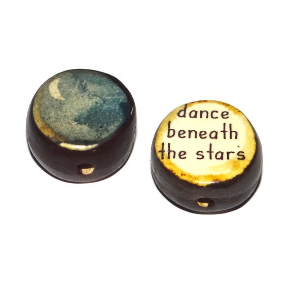 1 Ceramic Double Sided Quote Bead Porcelain Handmade  25mm PP2-4