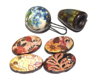 Ceramic Orphan Charms Floral Beads Purple Handmade 15-20mm