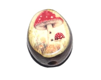 Ceramic Mushroom Focal Bead Handmade Pottery Beads 18mm PP7-1