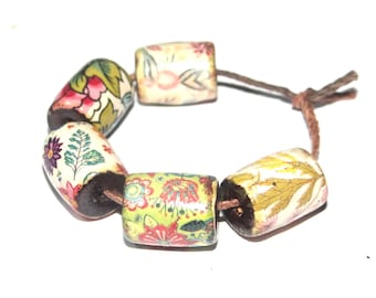 Ceramic Barrel Bead Set Handmade Porcelain 13mm
