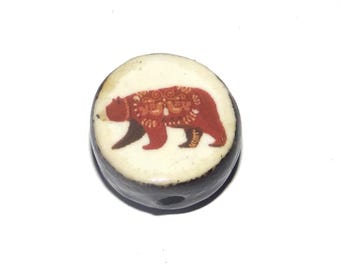 Ceramic Bear Focal Bead Handmade Pottery Beads 18mm CC6-2