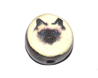 Ceramic Cat Focal Bead Handmade Pottery Beads 18mm PP7-3