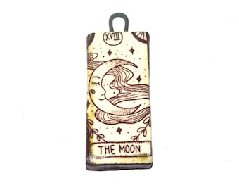 Ceramic Moon Pendant Handmade Focal Porcelain 40mm CC7-1