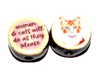 1 Ceramic Two Sided Quote Bead Butterfly Handmade  16-18mm BB2-3