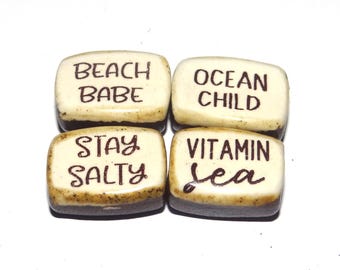 Ceramic Quote Word Bead Set Handmade 18x10mm  PP10-2