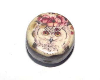 Ceramic Owl Focal Bead Handmade Pottery Beads 16mm PP4-2