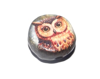Ceramic Owl Focal Bead Handmade Pottery Beads 16mm PP1-3