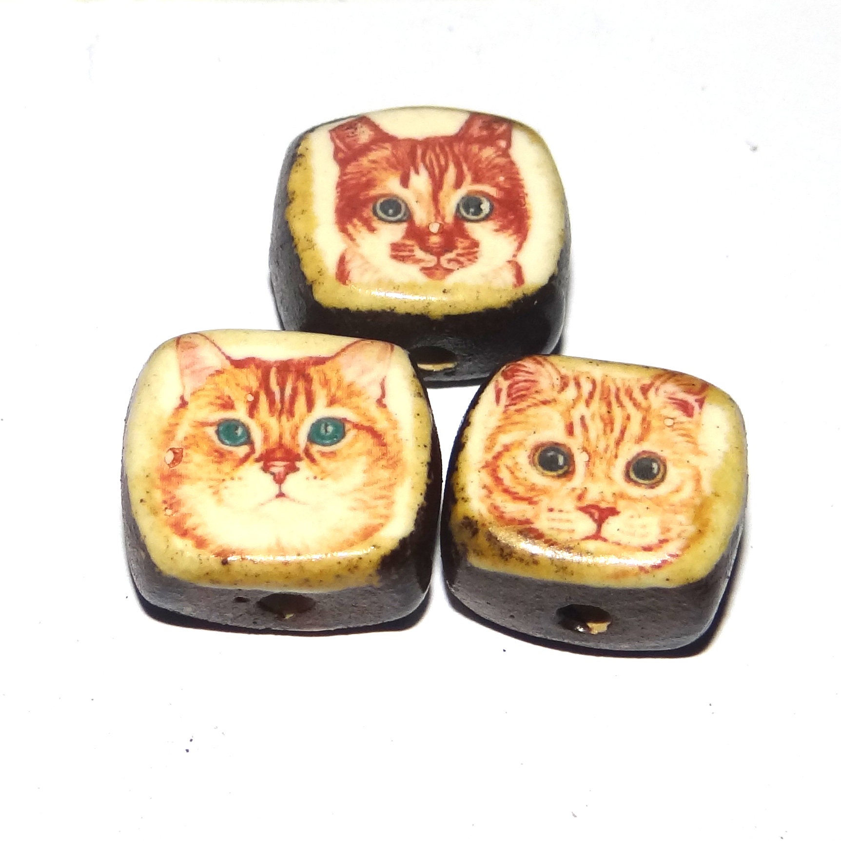 Porcelain Cat Beads Porcelain Handmade 15mm 0.6 CC10-3