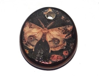 Small Ceramic Moth Pendant Charm Handmade Focal Porcelain 20mm BB9-1