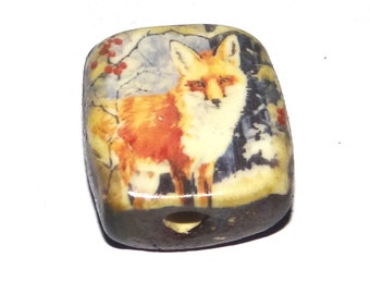 Ceramic Fox Focal Bead Handmade Pottery Beads 20mm PP8-4