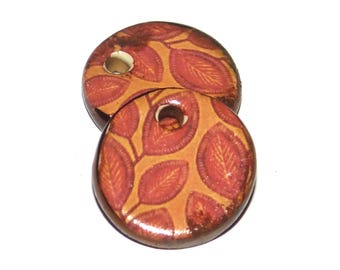 Ceramic Floral Patterned Charms Earring Bead Pair 16mm PP4-3