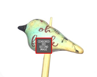 Ceramic Bird Bead Focal Handmade Rustic Floral Quote Word Sculpture Porcelain 30mm